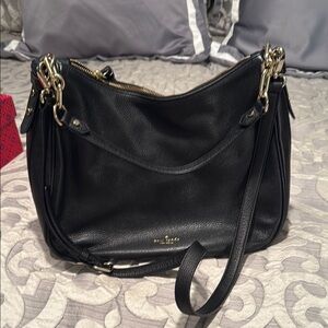 Kate Spade Black and Gold Leather Shoulder Bag with Adjustable Strap